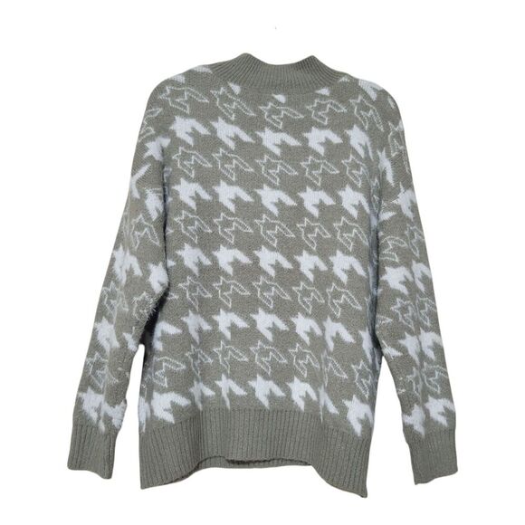 Debut Womens L New Houndstooth Pullover Sweater- Sage Green White - Picture 8 of 9